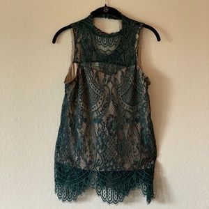 Teal and Tan Lace Top